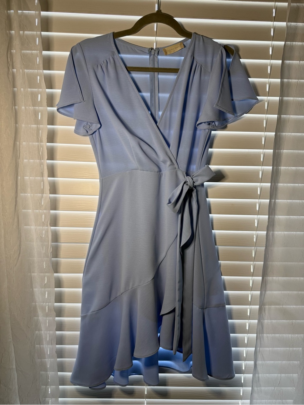 Altar'd State Dusty Blue Flutter Sleeve Ruffle Wrap Dress - Size XS